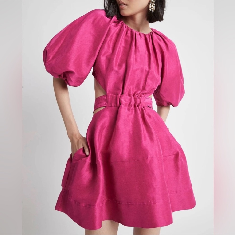 Aje Pink Puff Sleeve Mini Dress